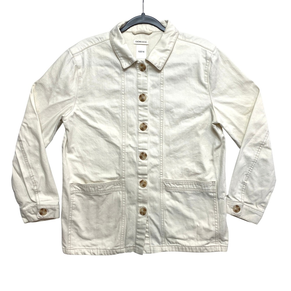 Cache Cache Utility Jacket Womens Size 40 Cream Off Cotton Chore